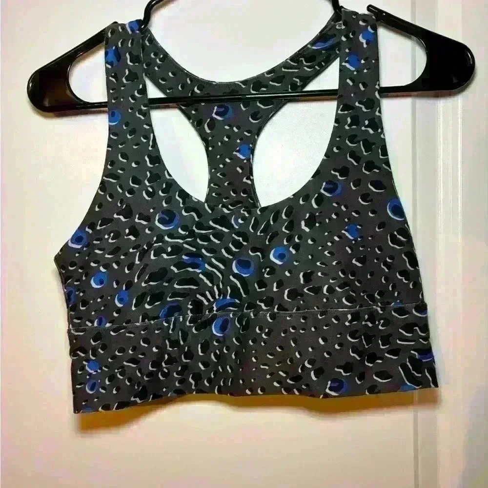 Betsy Johnson Gray/ Blue Leopard Print Racerback Sports Bra. Size Medium.